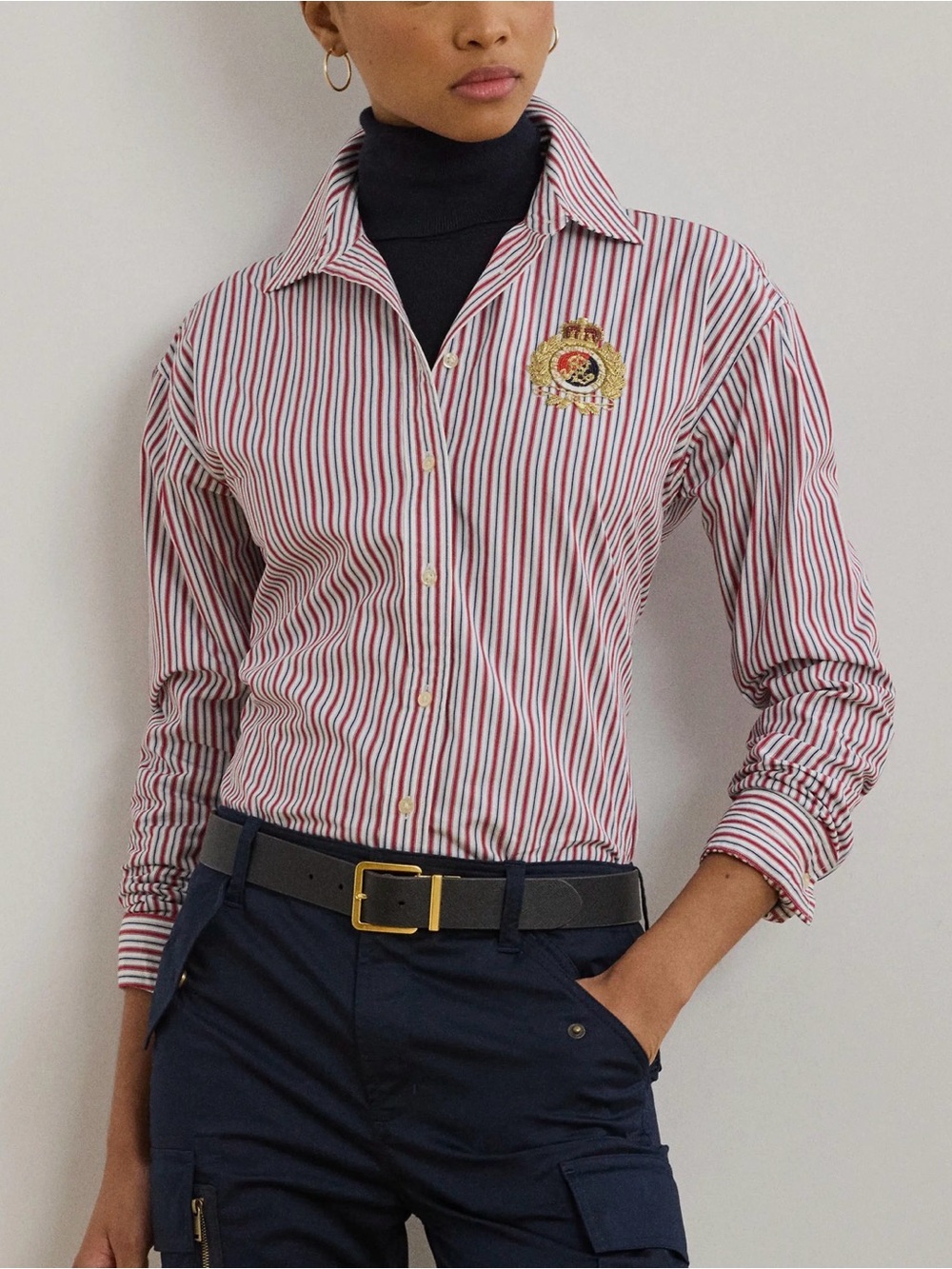 Lauren Ralph Lauren. Stripe Crest Cotton Button-Up Shirt